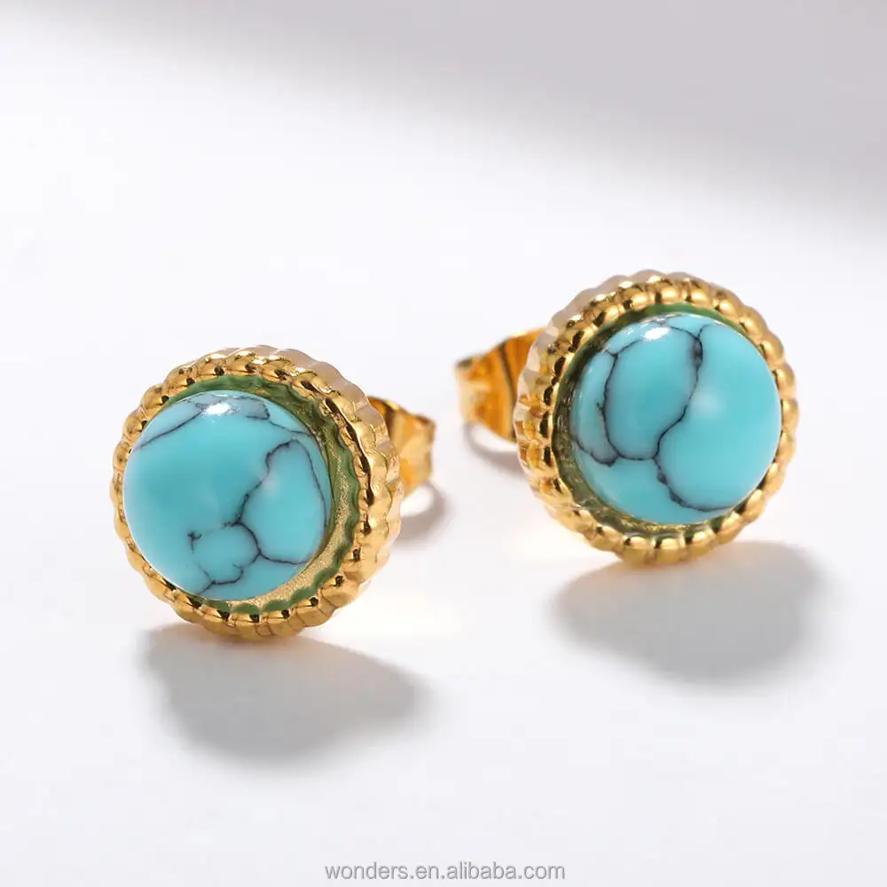Vintage Turquoise Stud Earrings In Stainless Steel Material Colorful Gemstone Earrings Stud For Women Mother's Day Gift