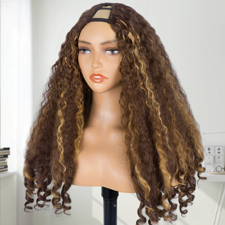 Axin Africa YAKI Curl Синтетические волосы V часть парик с утечкой головы парик