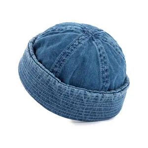 Mio หมวกเบสบอลไม่มีปีกหมวกฮิปฮอปผ้าเดนิมแบบมีรูหมวกด็อกเกอร์แบบย้อนยุคหมวกม้วนหมวกท่าเรือ