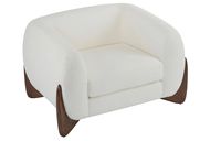 Fauteuil rembourré large avec pieds en bois d'hévéa
