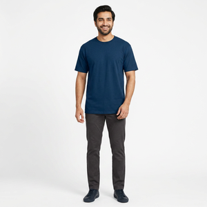 T-shirt Boxy Personnalisé de Haute Qualité, Fabrication de T-shirts Boxy Fit, LOGO, 100% Coton, Couleur Bleue, T-shirt Boxy Fit Uni pour Hommes, Respirant - Product Image 1