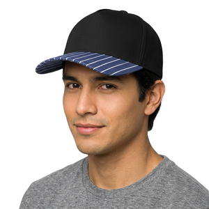 Gorra de Béisbol Negra de 6 Paneles con Visera Azul a Rayas, Gorra Deportiva de Color Contrastante - Product Image 2