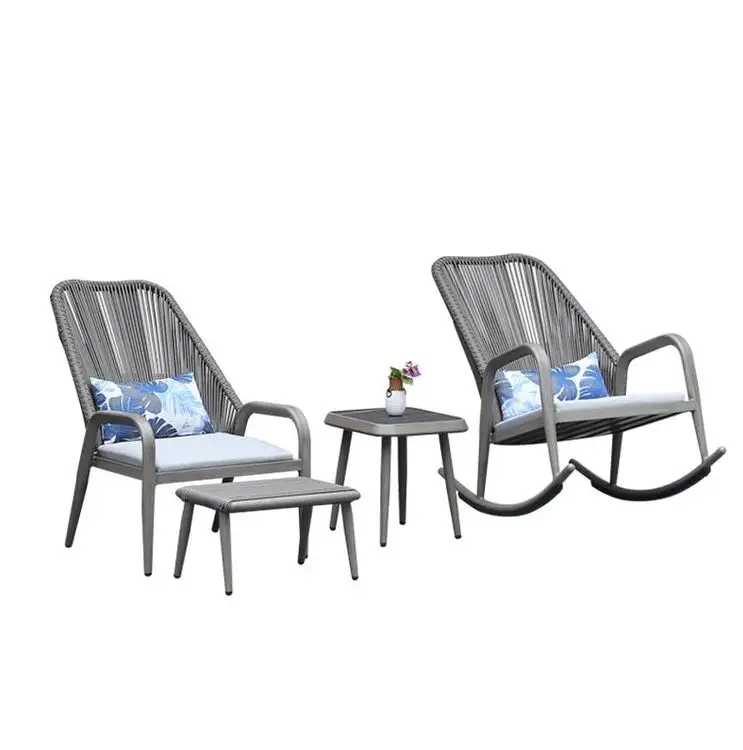 Günstige moderne Freizeit Home Rattan Möbel Outdoor Tisch und Schaukel stuhl Set