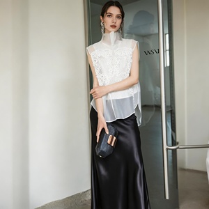 Nuova <span class=keywords><strong>Blusa</strong></span> Elegante da Donna 2026 con Collo Alto e Ricami Senza Maniche per Primavera Estate - Product Image 1