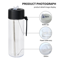Bouteille d'eau en plastique Tritan transparente de 25 oz avec paille, sans BPA, de qualité alimentaire, avec logo personnalisé, pour jus et café