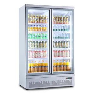 Tomada alta de vidro de superfície comercial, porta de vidro upright, refrigerado a ar, energia fria, bebidas, display, refrigerador, congelador