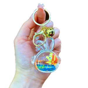 Porte-clés 3D Poisson-clown flottant en bouteille de sable mouvant, thème sous-marin de dessin animé, impression UV acrylique, écologique, nouveauté - Product Image 6