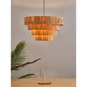 Lampe suspendue rétro en paille tressée, lumière Led ronde, base d'ampoule E27, luminaire décoratif pour Restaurant, chambre à coucher, salon - Product Image 2