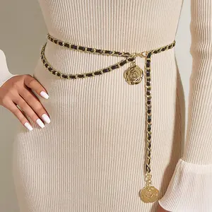 Metall Taillenkette Gürtel für Damen runder Blumenanhänger Kette Riemen Seil weibliche feine Taille Kleiderhemd