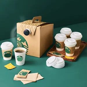 Boîte à café en papier kraft recyclable écologique Distributeur de sac à vin à emporter pour boisson dans une boîte Boîte à café en papier pour voyageur