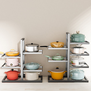 Double Sided Adjustable <b>Kitchen</b> <b>Storage</b> Rack Multi Layer Carbon Steel Countertop Cookware Organizer Minimalist Design - Product Image 2
