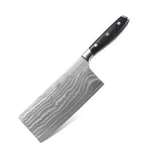 Chuyên nghiệp 7 inch Damascus thép carbon cao Nhà bếp dao Trung Quốc Cleaver dao với micarta xử lý