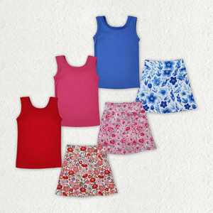 Ensemble de yoga pour enfants, design boutique, sans manches, couleur unie, haut, jupe fleurie, pantalon, vêtements de yoga pour filles - Product Image 1