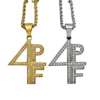 Collier en acier inoxydable DZ695 Hip Hop Iced 4PF avec pendentif lettre initiale en alphabet, strass, plaqué or, pour anniversaire