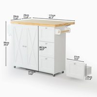 Chariot de cuisine roulant avec comptoir à feuilles tombantes, grange à 3 tiroirs, Cabine de Style porte pour cuisine et salle à manger