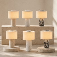 Lampe de table décorative de luxe en albâtre et laiton avec abat-jour en tissu |   Lampe de chevet LED moderne pour chambre à coucher, commande tactile, blanc chaud