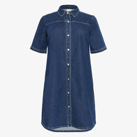 Robe en jean décontractée à col rabattu et boutonnée, coupe ample, délavage indigo premium, grande taille pour femme