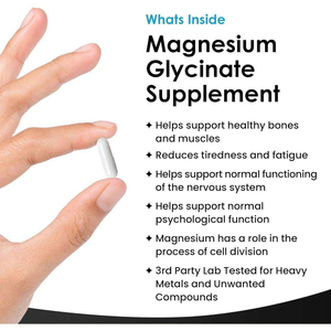 Cápsulas de Glicinato de Magnesio de Alta Absorción, Magnesio Quelado para Apoyar el Sueño, Relajación de Nervios y Músculos, Suplemento Mineral Diario - Product Image 3