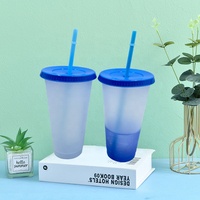 Gobelet magique à café en plastique coloré, sans BPA, personnalisé, 16 24 oz, tasse à changement de couleur d'eau froide réutilisable avec couvercles et pailles