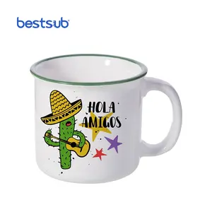 Taza de café esmaltada de cerámica con estampado de logotipo personalizado, 10oz, 300ml, B10TC-GN con patrón Beige, barata, venta al por mayor