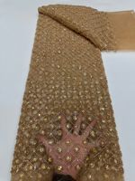 NI.AI - Tela de Tul con Lentejuelas Geométricas de Lujo, Encaje de Red con Diamantes, Esmeraldas y Cuentas de Cristal