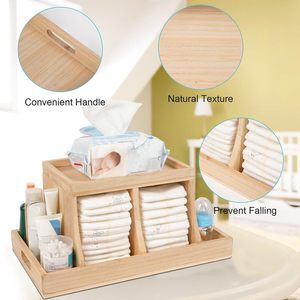 Boîte de rangement en bois pour bébé, plateau compartimenté multifonctionnel pour couches, lingettes et articles essentiels, 16,5x8,8x7,5 pouces - Product Image 4