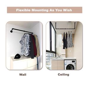 Ensemble de 2 supports à vêtements en <span class=keywords><strong>tuyau</strong></span> <span class=keywords><strong>industriel</strong></span> noir à fixer au mur pour garde-robe, balcon, salon, présentoir de vente au détail, buanderie - Product Image 5