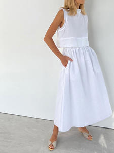 Conjunto de Verano 2022, Nuevo Estilo Casual, <span class=keywords><strong>Traje</strong></span> de Lino y Algodón para Mujer, Ropa Simple <span class=keywords><strong>con</strong></span> Falda y Chaleco <span class=keywords><strong>con</strong></span> Volantes, <span class=keywords><strong>Camiseta</strong></span> <span class=keywords><strong>Blanca</strong></span> sin Mangas - Product Image 5