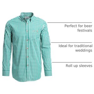 Chemise bavaroise sur mesure pour homme, chemise à carreaux verts à manches longues, col rabattu, chemise décontractée pour Lederhosen allemands - Product Image 4