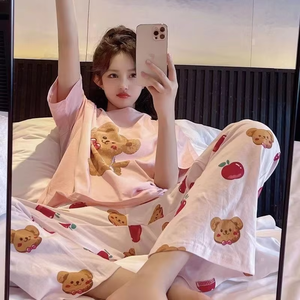 Ensemble de pyjama d'été pour femmes à manches courtes, ample, <span class=keywords><strong>grande</strong></span> <span class=keywords><strong>taille</strong></span>, imprimé de dessins animés, vêtements de nuit - Product Image 5