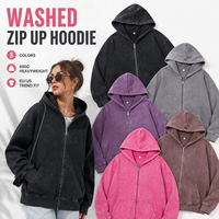 Sudadera con capucha unisex personalizada con logo, 400G de alto gramaje, estilo vintage lavado, con cremallera, oversize, hombros caídos, de felpa de rizo, para merchandising