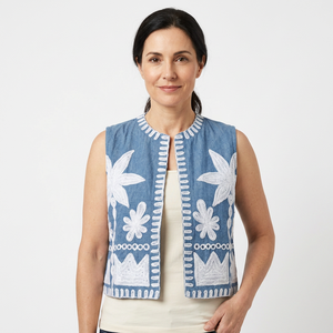 Chaleco Corto de Punto de Algodón con Bordado Floral, Chaleco sin Mangas para Mujer, Chaqueta Minimalista de Primavera, Estilo Boho Hecho a Mano, Reversible - Product Image 1