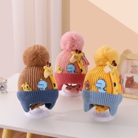 Nouveau bonnet d'hiver pour enfants, motif dessin animé mignon, double couche épaisse, protection des oreilles, en laine tricotée, pour garçons, bonnet tendance à enfiler