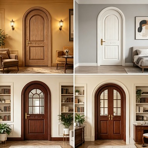 Portes en bois massif à arche personnalisées, sculptées à la main avec un motif floral, étanches et insonorisées, pour entrée résidentielle - Product Image 4