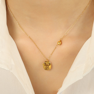 สร้อยคอจี้รูปแมวการ์ตูน ทอง โลหะผสมสังกะสี ของขวัญเครื่องประดับธีมแมว - Product Image 4