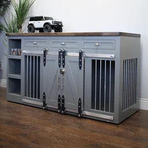 DIY Plans for Double Dog Kennel TV Stand Wooden Dog Crate Entertainment Center Dog Kennel Furniture
