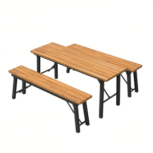 Table de pique-nique pliante en bois d'acacia avec structure métallique pour repas et activités intérieures et extérieures - Product Image 1