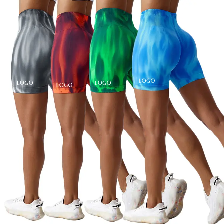 Pantalones Cortos Fitness Tights Custom Logo Printing Stretchy High Waist Yoga Training Leggings Seamless Mountain Bike Shorts