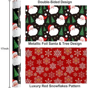 Black Santa Wrapping <b>Paper</b> <b>Roll</b> 17 Inch X 33 Feet Christmas Gift <b>Wrap</b> Recyclable Single Side Coating - Product Image 3