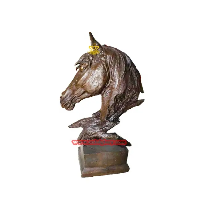 Escultura de resina de fibra de vidro feita à mão, decoração para casa, cabeça de cavalo, estatuetas de bronze