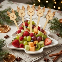 Ecologische bamboe fruitprikkers, wegwerpbaar, cartoon-cocktailspiesjes voor feestjes, desserts en hapjes, met FSC ISO-certificering.