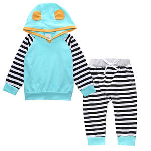 Conjunto de Ropa Unisex Transpirable de 2 Piezas, Sudadera con Capucha y Pantalones a Rayas 100% Algodón, Marca Ears, para Otoño - Product Image 4