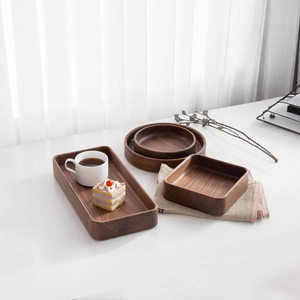 Ensemble de plateaux de service en bois de noyer noir, ronds et carrés, profonds, pour collations, fruits, bonbons, usage domestique - Product Image 5