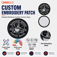 Écusson brodé haute densité personnalisé, badge logo café artisanal avec support thermocollant, étiquette cousue lavable AWELLS