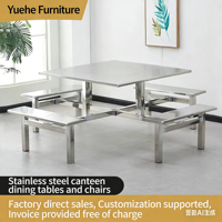 Ensemble de table de cantine intégrée en acier inoxydable (4 places, renforcé), tables de restauration rapide personnalisées pour les écoles/usines/personnel
