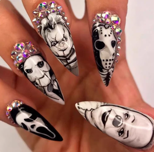 Uzun Süreli Kolay Uygulanabilir Tam Kaplama Yeniden Kullanılabilir Akrilik Takma Tırnaklar Fransız Ucu Stiletto Cosplay Tırnaklar 24 Adet Parmak İçin - Product Image 6