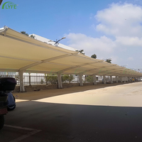 Abri de voiture en membrane tendue Lyfe, structure en acier léger moderne pour extérieur, finition PVDF PTFE, auvent de protection pour parking