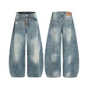 ג'ינס אמריקאי וינטג' בעיצוב אבזם מטוסים לגברים, רחב, משוחרר, רחב רגליים, להב מעוקל, מכנסיים בגזרה ישרה - Product Image 1