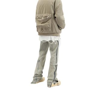 خمر مخصص سحاب سراويل الجينز مضيئة السراويل الساق مستقيم غسلها الثقيلة المتعثرة جينز ممزق الرجال بنطال مضيئة - Product Image 4