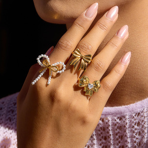 Bowknot <b>Open</b> <b>Ring</b> 18K Gold Plated Stainless Steel Women's Fashion Jewelry Gift Geometric Design - Product Image 2